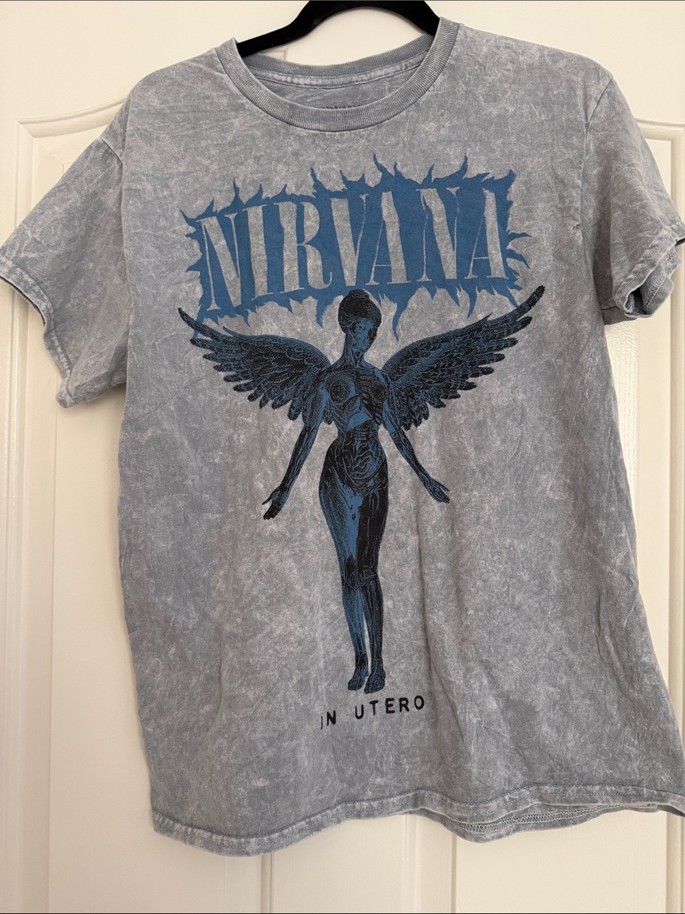 NIRVANA Gray Wash Tee with Blue Angel Graphic